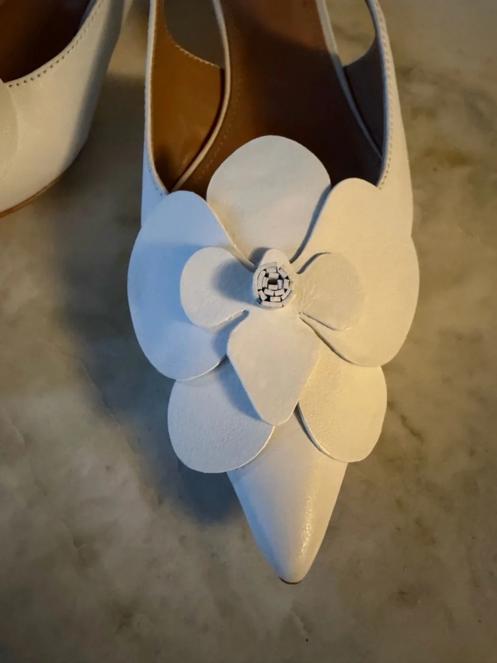 Maeve White Leather Floral 3d Slingback Kitten Heels Size 8 / EU 38 New - Picture 10 of 12